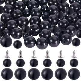 GORGECRAFT Set of 200 Pearl Rivets in 2 Sizes Black Round Plastic Beads Buttons Rivets with Pins Set for Clothing Hats Bags Shoes Embellishments DIY Knitting Sewing Crafts Jewellery Making