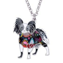 DOWAY Enamel Alloy Floral Papillon Dog Pendant Necklace Chain Charm Jewelry for Women Girls Kids Gift (Black)