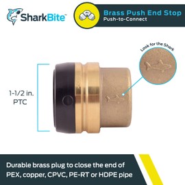SharkBite 1-1/2 Inch Push Cap, Push to Connect Brass Plumbing Fitting, PEX Pipe, Copper, CPVC, PE-RT, HDPE, UXL0441