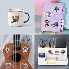 110Pcs Ice Hockey Stickers for Water Bottle, Puckster Vinyl Laptops Decorative Decals for Luggage Journal Guitar Skateboard, Cartoon Aesthetic Sports Sticker Gift for Kids Teens Adults (Hockey-110)