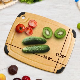 Dishwasher Safe Cutting Boards for Kitchen - Large Composite Wood Cutting Board with Non-Slip Feet & Juice Groove - Thin & Lightweight Eco-Friendly Chopping Board (14.5" 11.25", Natural)