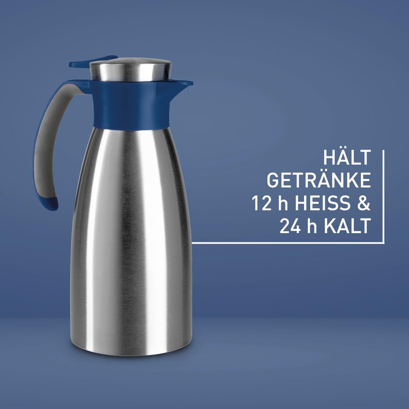 Emsa Soft Grip N4120100 Insulated Jug, 1 Litre, Stainless Steel,