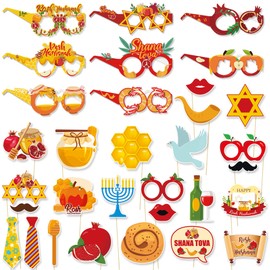 Rosh Hashanah Photo Booth Props Party Supplies - Funny Rosh Hashanah Party Favors Decorations - Shana Tova Jewish New Year Party Decorations - Set of 24 Counts