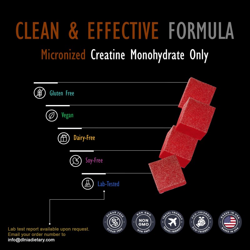 DLNIA 120 Creatine Monohydrate Gummies for Men & Women, Vegan-Friendly,