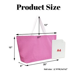 Large Canvas Tote Bag - Reusable Grocery Bag Foldable Heavy Duty Shopping Bag for DIY Art Crafts Painting Embroidery
