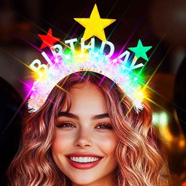 GENBREE Light Up Birthday Headband Stars Crown Glowing Party Hair Accessories for Women