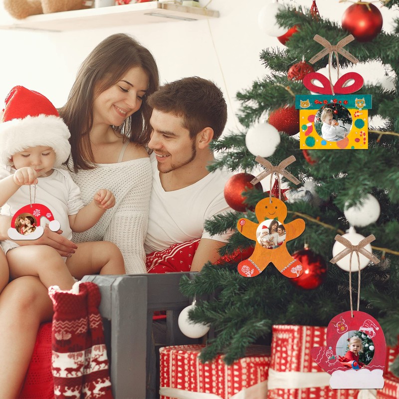 Shitailu Christmas Photo Frame Ornaments, DIY Unfinished Wood Picture Frame