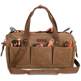 Heavy Duty 18-Inch Tool Bag with 12 Pockets, Large Zippered Tool Organizer, Portable Empty Toolbox for Mechanics, Electricians, DIY – Durable Soft Handle, Ideal Father’s Day or Birthday Gift