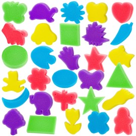 30Pcs Sponge Painting Shapes, Painting Craft Sponge with Different Shape, Colorful Paint Sponges for Kids Early Learning Finger Paint Brushes Foam Art Drawing Tools
