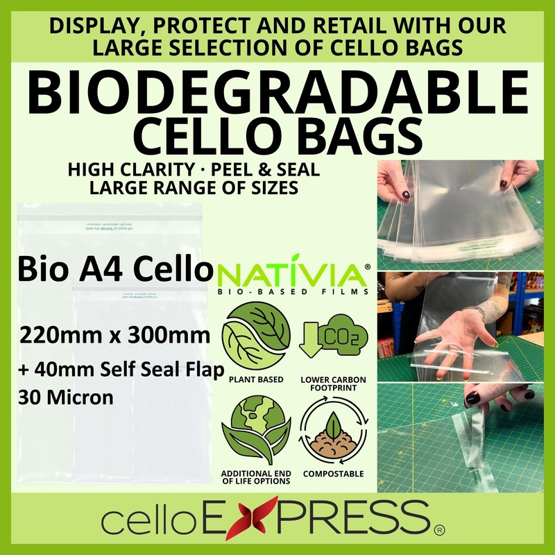 celloexpress Biodegradable A4-220mm x 300mm + 40mm Self Seal Flap