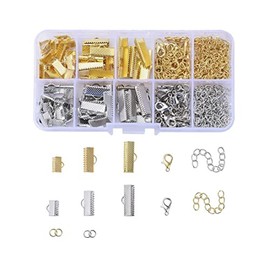 MAHAVIMOKSA 1 Box 6 Styles Gold & Silver Jewelry Making Kit Open Jump Rings, Lobster Claw Clasps, Ribbon Clamp Ends, Chain Extenders for Jewelry Making Bracelet Necklace Art Crafts