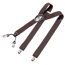 DonDon Men's Braces Extra Strong 3.5 cm Wide with 4 Braces Clips in Y-Shape and Brown Leather Patch, dark brown