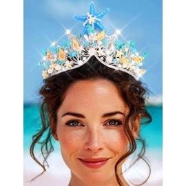 GENBREE Mermaid Crown and Tiara Starfish Pearl Headpiece Crystal Wedding Hair Accessories for Women