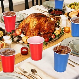 AOLUXLM 100 Plastic Cups Set + 10 Balls, Red Cups, 473 ml, 16 oz Cups, Reusable Cups Party Cups for Birthday Party, Outdoor Wedding, Camping, Wedding