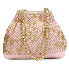 Fancy Haat Silk Ethnic Rajasthani Women's Potli Bag (Baby Pink)