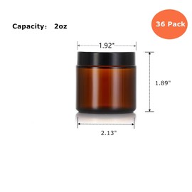 Zentriqlla 36 Pack 2oz Amber Glass Jars, Round Cosmetic Jars with with Black Lids and Inner Liners, Reusable Glass Containers for Homemade Creams, Candle, Skincare, Lotion, Travel