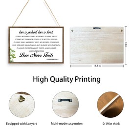 Love is Patient Love is Kind Sign,Christian Hanging Wooden Sign,Scripture Wall Art Decor for Living Room,Religious Signs for Home Decor,Positive Bible Verse Wooden Plaque Decor,I Corinthians 13:4-8