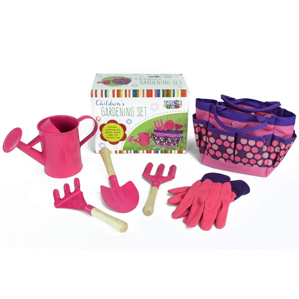 Taylor Toy Children Gardening Tool Set - Gardening Toys for Kids - Outdoor Toys with Bag (Pink)