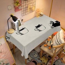 [Comfortable Good] Table Cloth, Cat Pattern, Cat Tablecloth, Polyester, 47.2 x 31.5 inches (120 x 80 mm), Fashionable, Scandinavian A (A, 120 x 80)