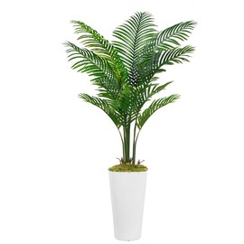 VITALISMO Artificial Palm Tree with White Tall Planter 5ft Tall - Faux Plants Indoor 12 Realistic Branches - Fake Tropical Floor Plants Pots Areca Palm Decorative Fruit Ornaments - Size: 1 park