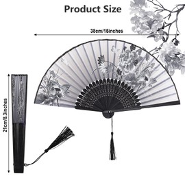 Fumwase 4 Pcs Handheld Folding Fan Small Chinese Silk Fan with Tassel Floral Manual Fan with Bamboo Ribs Accordion Fan Handheld Bulk for Women and Men Music Festival Dance Party Decoration