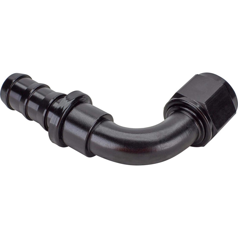 Black 90 Degree Socketless Push-On Hose End, -10 AN