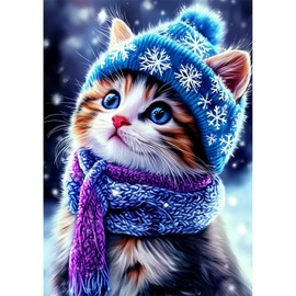 NEWENMO Cartoon Winterkatze Diamond Painting Bilder,5D Süßes Kätzchen Diamant Painting Bastelset für Erwachsene,DIY Diamant Malerei Set Erwachsene,für AnfäNger Hausgeschenk Familie Geschenk-30x40cm