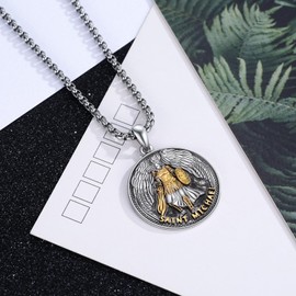 XIXLES Saint Michael Necklace 925 Sterling Silver Archangel t Michael Medal Pendant,St Michael Amulet Necklace Jewelry for Men with 22+2 in Chain, Medium, Sterling Silver, No Gemstone