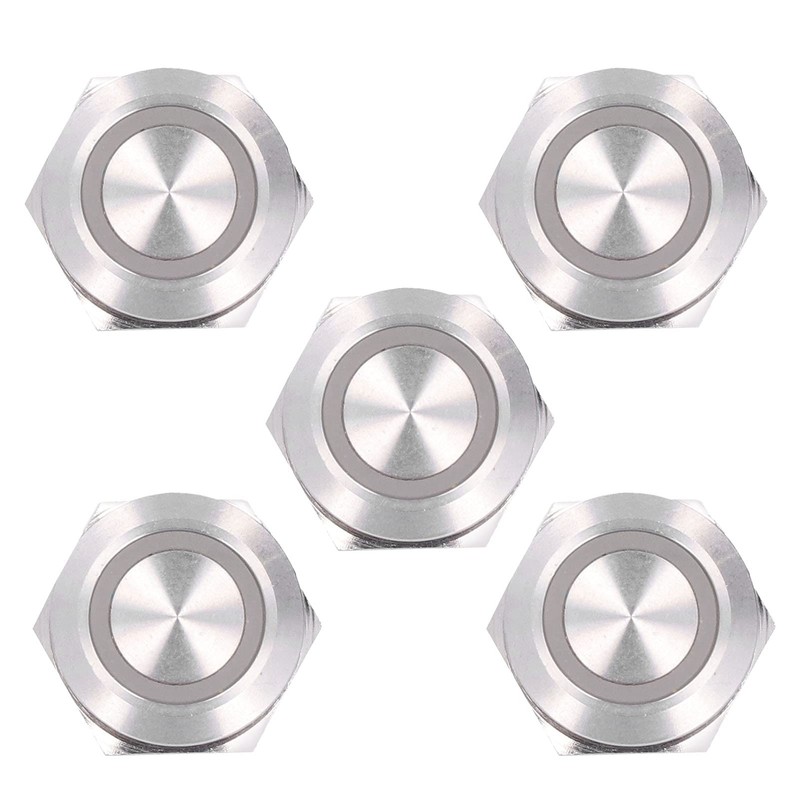 Pack of 5 Metal Push Button Switches with LED, Mini