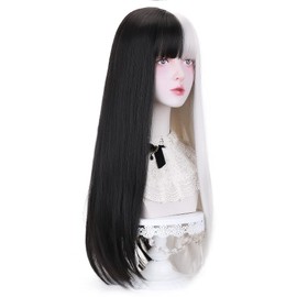 Long Two Tone Women's Full Wig Straight Lolita Disguise Cosplay Wig Heat Resistant Net