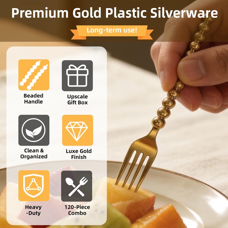 Premium Gold Mini Dessert Forks - 120-Piece with Beaded Handle,