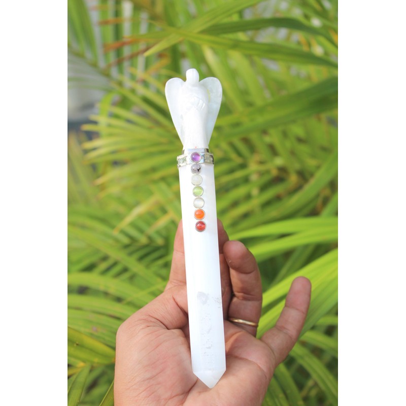 Jet International Selenite Angel Chakra Wand Stick Approx. 6.5 inch