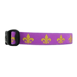 3 Dirty Dawgz Adjustable 1" Mardi Gras New Orleans NOLA Fleur De Lis Dog Collars for Medium Large and X-Large Dogs (X-Large 20"-34" Neck, Purple and Gold)