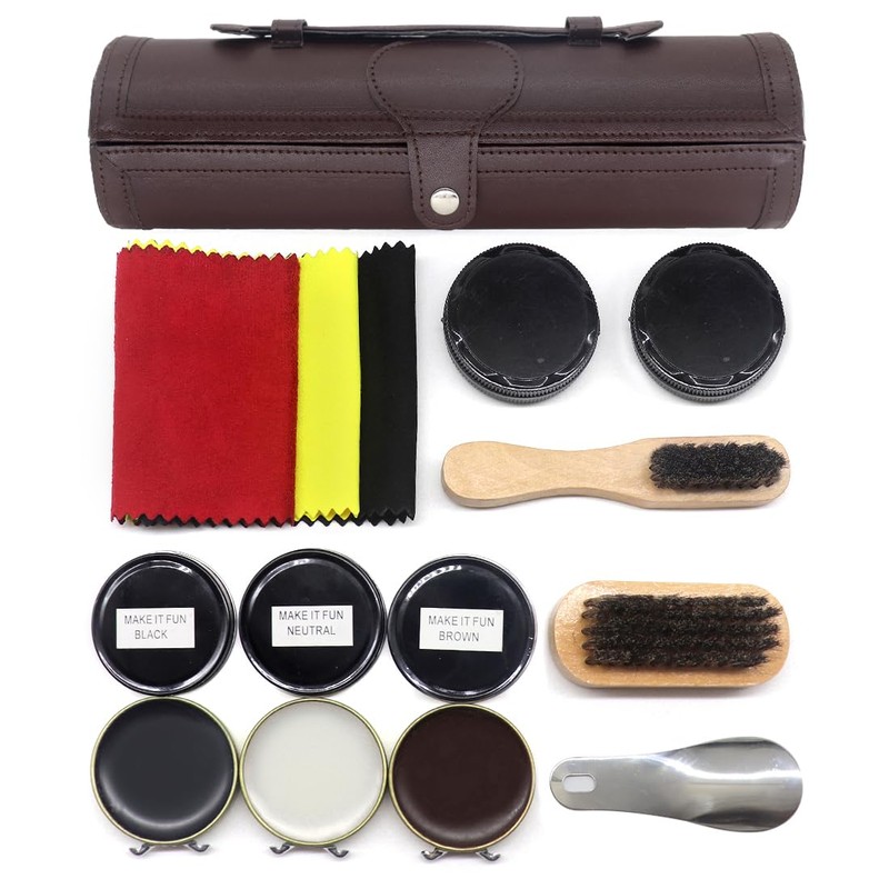 Shoe Shine Kit with PU Leather Sleek Elegant Case, Travel