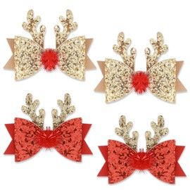4 Pcs Christmas Bow Hair Clips Sequins Alligator Clips Antler Hairpins Christmas Hair Bows Glitter Bows Barrettes Christmas Hair Accessories for Girls Women Baby Toddlers Children Kids, Elk Styles
