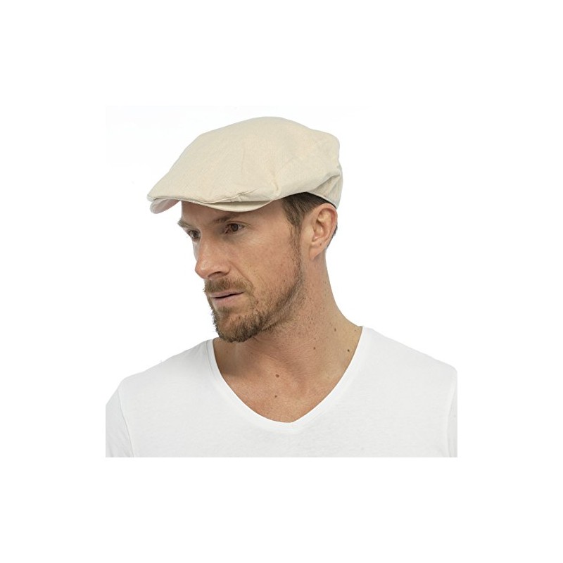 Mens Cotton Linen Fabric Flat Cap Hat Lined Summer Sun