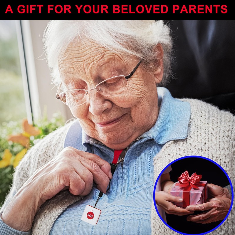 2-in-1 Kit-Elderly SOS Call Panic Button Waterproof Caregiver Pager Nurse