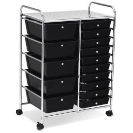 15-Drawer Utility Rolling Organizer Cart for Multi-Use Storagecolor: Black Color