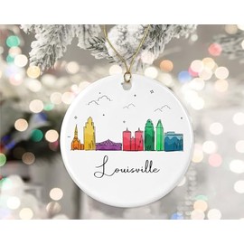 HKDesignGift Louisville City Ornament, Louisville City Christmas Ornament, Landmarks Xmas Ornament, Colorful City Skyline Graphic, New City Gifts for Christmas Printed on Both Sides