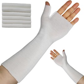 KONSEDIK Hand Socks for Splint (Pack of 6),Elastic Stockinette Tubing,Wrist Brace with Thumb Spica Liner,Tubular Gauze Sleeve,Cast Wrap Sleeve,Arm Cover for Men and Women(White,Large)