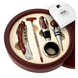 ShyaWorld Wine Accessories Gift Set Elegant Gift Case with Natural Eco Material (Natural Wood Set)