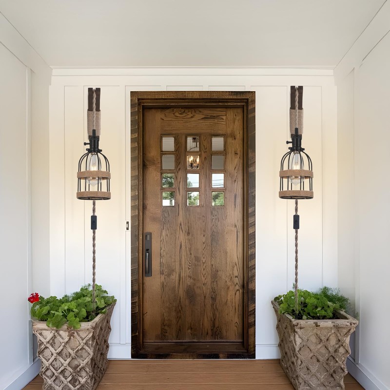 SEEBLEN Rustic Plug in Pendant Lights Set of 2,Farmhouse Wooden