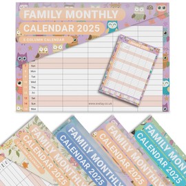 2025 Wall Calendar 5 Columns A3 Monthly Planner Staff Rota Family Organiser Month to View M2M (Owl)