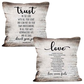 MONALET Christian Scripture Trust in The Lord Love is Patient Throw Pillow Covers 18x18 Set of 2, Bible Verse Proverbs Corinthians Decor Pillow Cases for Bedroom Living Room, Religious Pillowcases
