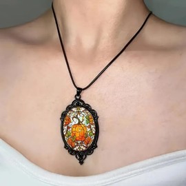 Thanksgiving Necklace Fall Necklace for Women Thanksgiving Pumpkin Necklace Trendy Pumpkin Maple Leaf Cameo Glass Pendant Necklace Autumn Thanksgiving Necklace Thanksgiving Fall Jewelry for Women