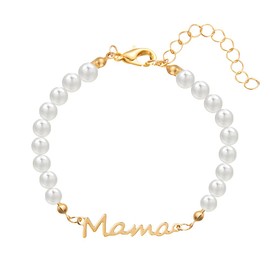 Mom Mothers Day Gifts for Mama Mom Gold Pearl Bracelet for Women Mother Birthday Gifts to Mom Mommy Mama Charm Bracelet Mom Mother's Day Gift to Mamas Mother Bead Bracelet