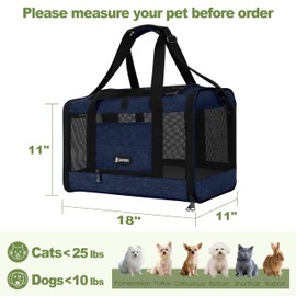 GAPZER Cat Carrier 18x11x11 United Airline Approved, Top Loader Heavy Duty Softshell Pet Flying Bag 18lbs, Small Dog Chihuahua Crate 5-10 Pounds, Kitty Transport Kennel, Miniature Poodle Case Navy