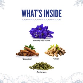 BLUE TEA - Indian Chai Masala - 12 Count - Pyramid Plant Based Tea Bag | Butterfly Pea Flower | Flower & Indian Spices Based | Caffeine Free - Detox Tea - Herbal Tea - Non Bitter | Gifts Box