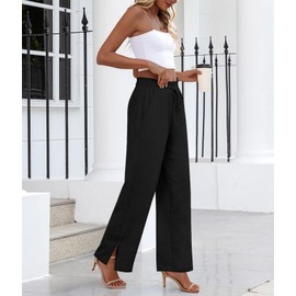 HOTGIFT 2025 Womens Pants Wide Leg High Waisted Adjustable Drawstring Trousers with Pockets Casual Lightweight Black Small
