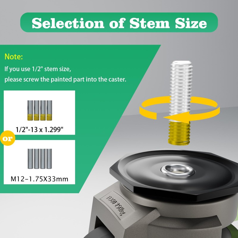 QXYJLCN 4-Pack Heavy Duty Retractable Leveling Stem Casters - 1/2"